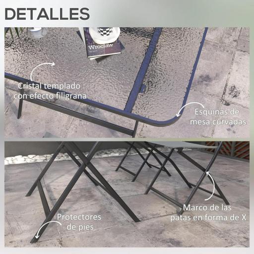 Conjunto de Mesa y 4 Sillas de Jardín Plegable con Mesa de Vidrio Templado Estilo Moderno para Terraza Patio Gris [3]
