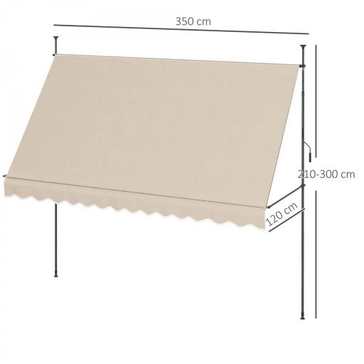 Toldo Manual Retráctil con Manivela 350x120x210-300 cm con Altura Ajustable Impermeable y Anti-UV Arena [1]