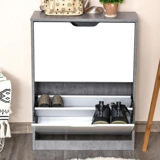 Mueble Zapatero Moderno con 2 Cajones Abatibles Estantes Ajustables para 8 Pares de Zapatos 62,5x26x81 cm Gris [4]