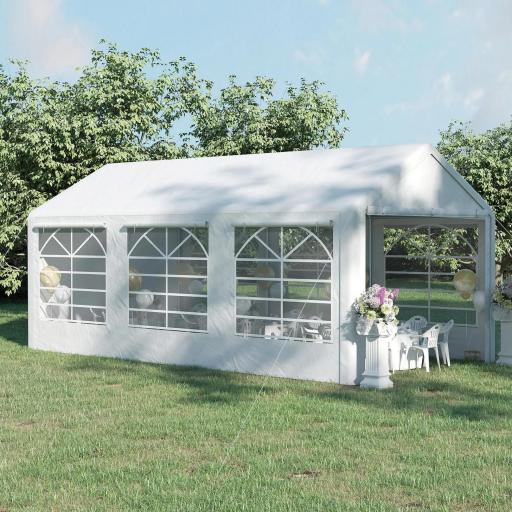 Carpa para Fiestas 6x3 m Cenador Pabellón de Jardín con 4 Paneles Laterales 2 Puertas Enrollables y 6 Ventanas Protección UV para Exterior Eventos Bodas Blanco