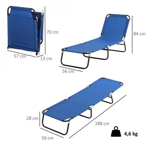 Tumbona Plegable Reclinable con Ángulo Ajustable de 5 Posiciones para Jardín Exterior Piscina Terraza Camping Carga 120 kg 188x56x28 cm Azul [1]