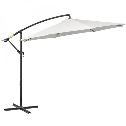 Sombrilla de Jardín 295 cm Parasol Excéntrico Inclinable con Manivela Base Cruzada y Soporte de Acero Crema [8]