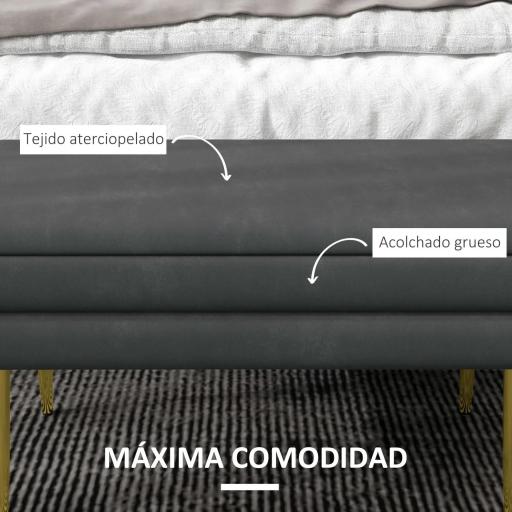 Baúl de Almacenaje para Dormitorio 30L Tapizado en Terciopelo con Patas de Acero 79,5x37,5x43 cm Gris Oscuro [7]