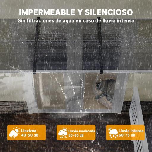 Marquesina Exterior para Puertas y Ventanas 303x96 cm Tejadillo de Protección Policarbonato Transparente [2]