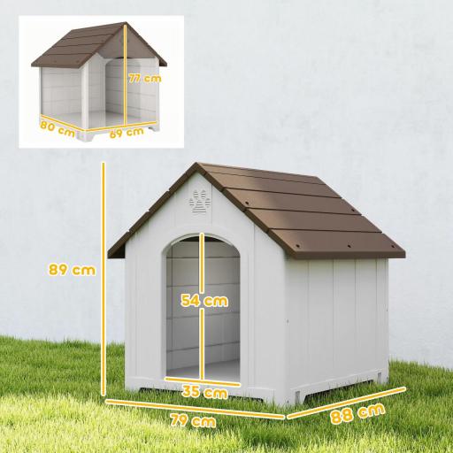 Caseta para Perros Exterior Casa para Perros Grandes de Plástico con 2 Ventanas Base Elevada Estacas Marrón Oscuro [1]