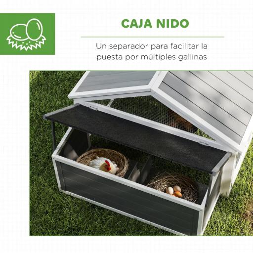 Gallinero para Exterior de Madera 240x112,5x76 cm con Techo Abatible Corral Puertas con Cerradura y Nido Blanco y Gris [3]