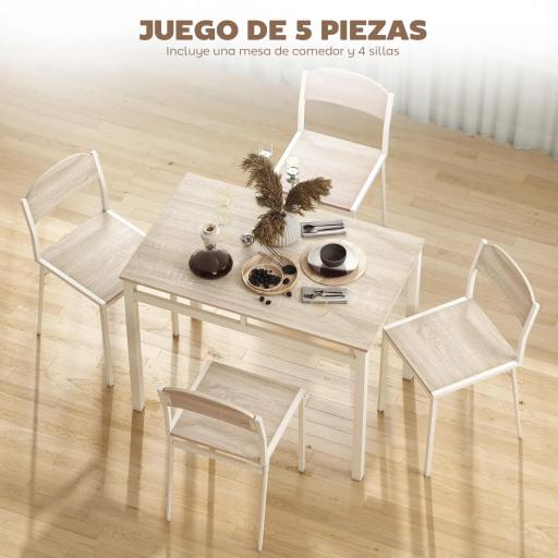 Juego de Mesa y 4 Sillas de Comedor Estilo Moderno Marco Metálico para Espacios Pequeños Blanco [4]