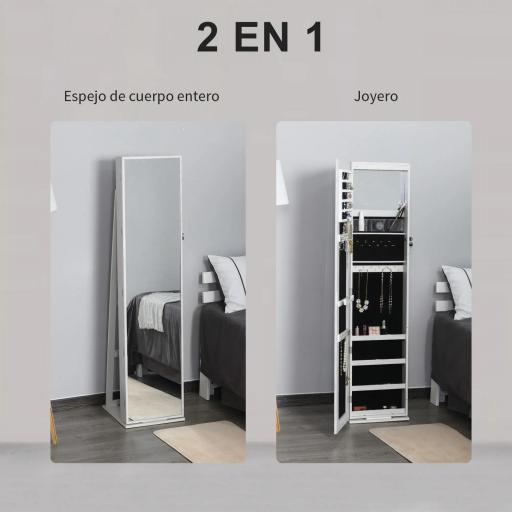 Espejo Joyero de Pie Armario Joyero con Luces LED y Cerradura Armario de Joyas con Espejo Integrada para Dormitorio Blanco con Veta de Madera [5]