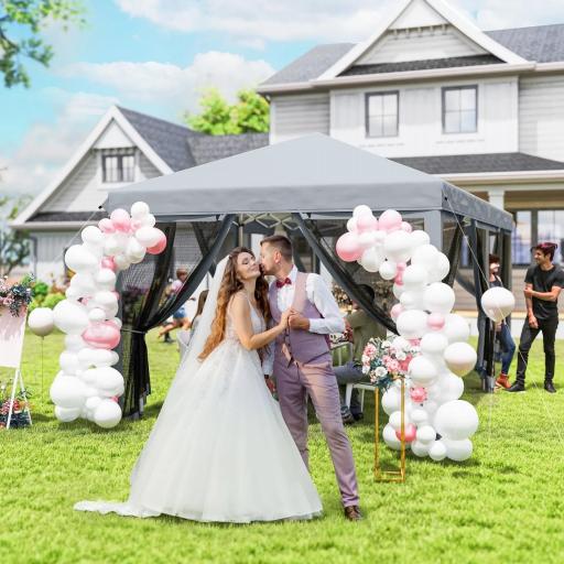 Carpa Plegable Pop-Up Gazebo 6x3 m con 6 Paredes Laterales de Malla Anti-UV y Bolsa de Transporte Gris [5]