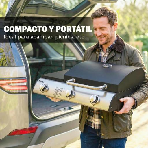Barbacoa de Gas BBQ Gas con 3 Quemadores 7,5 kW con Parrilla Plancha Estante Lateral Convertible Termómetro Negro [3]