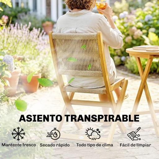 Conjunto de Jardín de 3 Piezas de Madera con 2 Sillas Plegables y Mesa Redonda para Patio Balcón Natural [5]