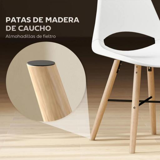 Pack de 2 Sillas de Comedor de Plástico con Respaldo Curvado y Patas de Madera de Caucho Blanco [6]