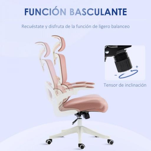 Silla de Malla Giratoria Silla de Escritorio Basculante con Respaldo Alto Reposacabezas Reposabrazos 62x58x133 cm Rosa [5]