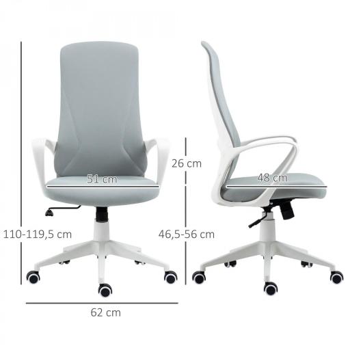 Silla de Oficina Giratoria Altura Ajustable con Reposabrazos Función de Basculante Respaldo Alto 62x56x110-119,5cm Gris [1]