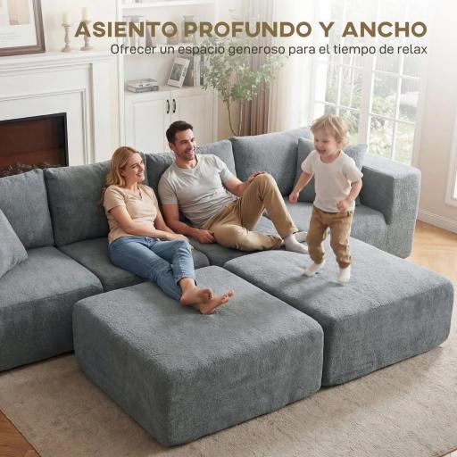 Sofá Seccional en Forma de U Sofá Modular con 2 Taburetes 2 Almohadas Reposabrazos Anchos sin Montaje Gris [6]