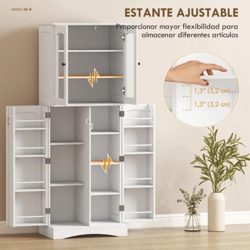 Armario Despensa Cocina con 4 Puertas con 8 Compartimentos 10 Estantes Alacena Moderna con 4 Estantes Ajustables Blanco [4]