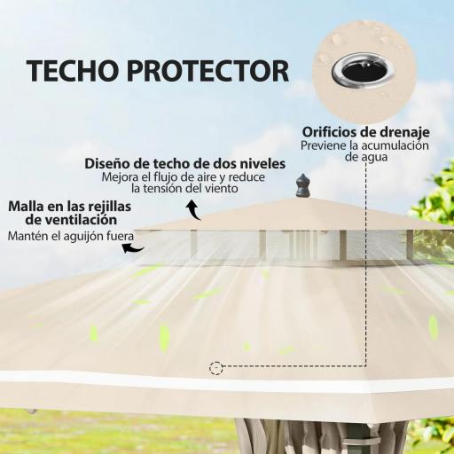 Carpa para Jardín con Techo Doble Cenador con Mosquiteras y Cortinas para Exterior Terraza 370x303x290 cm Beige [2]