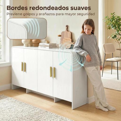 Aparador de Cocina con 4 Estantes 4 Puertas de Cierre Suave Mueble para TV de 72 Pulgadas 152x40x80 cm Blanco [2]