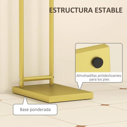 Toallero de Pie con 2 Barras y Marco Metálico Toallero de Baño Moderno en Forma de L 35,5x20x78 cm Dorado [6]