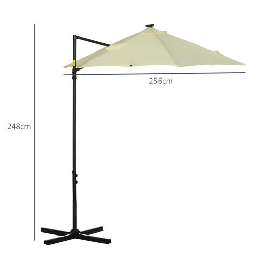 Parasol de Terraza Manual Ø256x248 cm con Luces LED Solares Poste Giratorio 360° y Ventilación Superior Beige [1]