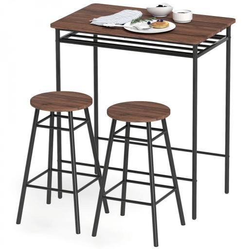 Mesa Alta de Cocina con 2 Taburetes Industrial Estante Abierto Reposapiés Ahorro de Espacio para Espacios Reducidos [8]