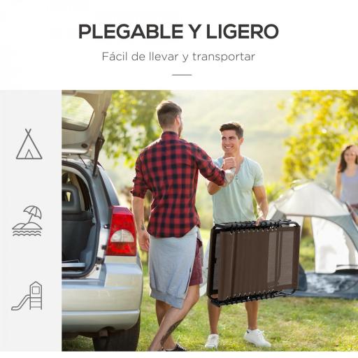 Tumbona Plegable con Respaldo Ajustable Reposacabezas Acolchado y Estructura de Acero para Exterior 189x58x30 cm Marrón [4]