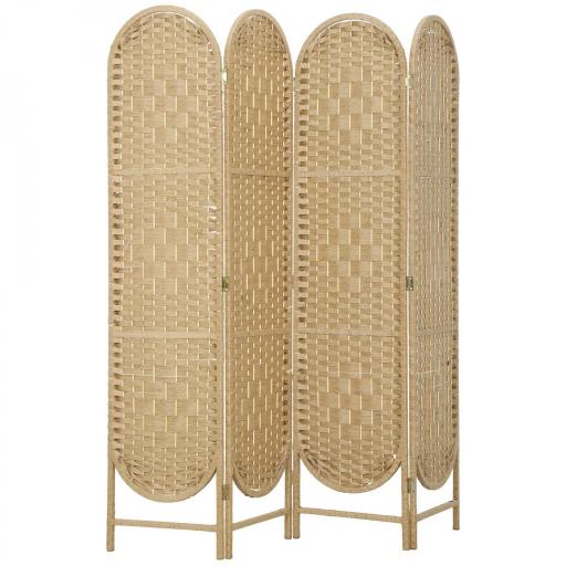 Biombo Separador de Ambientes 4 Paneles 160x170 cm con Parte Superior Arqueada Tejido a Mano Divisor Plegable Natural [9]