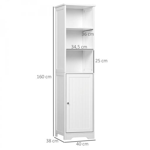 Armario Alto de Baño de 5 Niveles Columna Auxiliar de Baño con 3 Estantes 1 Puerta y Balda Ajustable 40x38x160 cm Blanco [1]