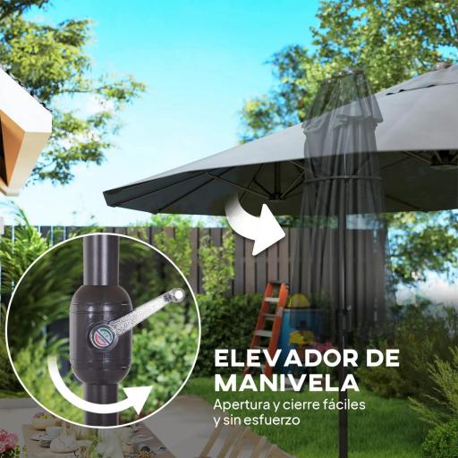 Sombrilla Doble para Jardín 455x265x238 cm Parasol Grande con Manivela Manual Resistente al Agua Protección Solar Gris [6]
