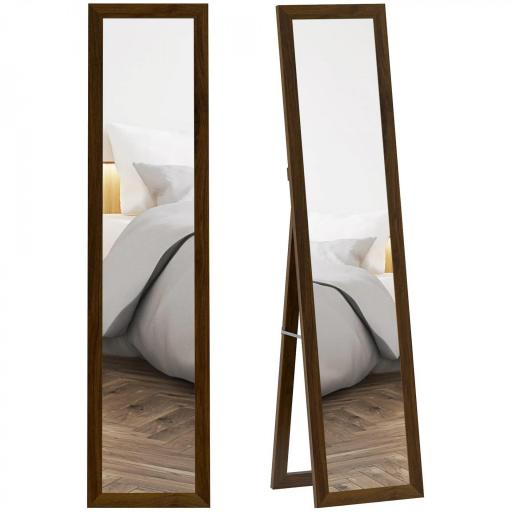 Espejo de Cuerpo Entero 157x37 cm con Marco de MDF Espejo de Pie Inclinado o Colgante Madera Nogal [8]