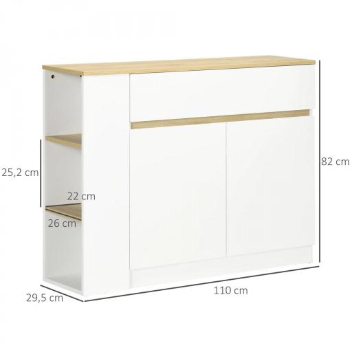 Aparador Armario de Cocina con 2 Puertas Cajón y 3 Estantes Abiertos para Salón Comedor 110x29,5x82 cm Blanco [1]