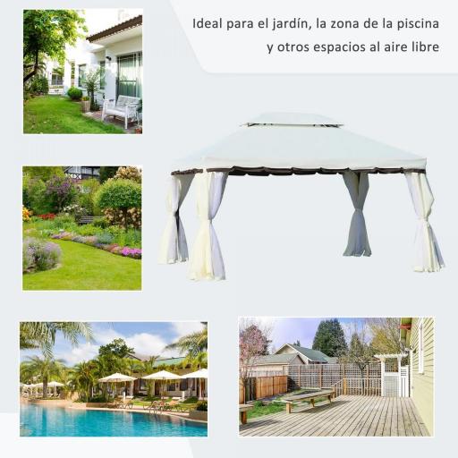 Cenador de Jardín 4x3m Pabellón de Jardín Gazebo con Doble Techo Estructura de Aluminio UPF50+ para Exterior Crema [5]