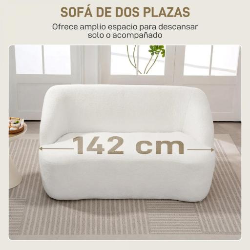 Sofá de 2 Plazas Tapizado en Borreguito de 142 cm con Diseño Curvo Acolchado Grueso No Requiere Montaje Crema [4]