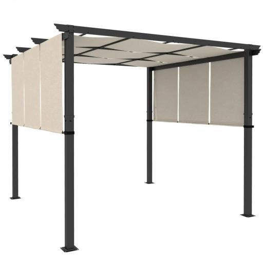 Cenador para Exterior 3x3 m con Techo Deslizante Marco de Acero Impermeable y Anti-UV para Terraza Patio Beige [8]