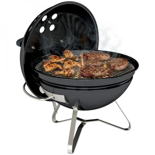 Barbacoa de Carbón Portátil Barbacoa de Carbón Redonda Tapa con Soporte Rejilla Ventilación Ajustable Ø41x44 cm Negro [9]