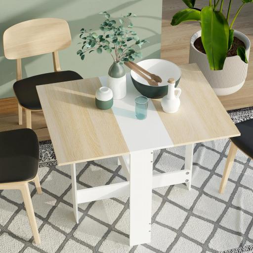 Mesa Plegable de Comedor Mesa Auxiliar de Cocina con Alas Abatibles Ahorra Espacio Diseño Moderno 103x76x73,5cm Madera [5]