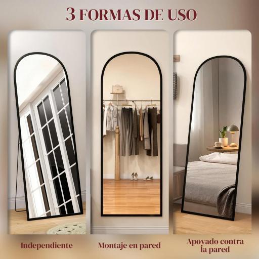 Espejo de Pie Cuerpo Entero de Aleación de Aluminio Espejo de Pared con 2 Formas de Uso Rectangular 60x1,5x165 cm Negro [2]