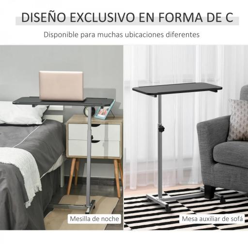 Mesa Auxiliar con Ruedas con Altura Ajustable y Marco de Metal Carga 20 kg 77x40x76-100 cm Negro y Plata [2]
