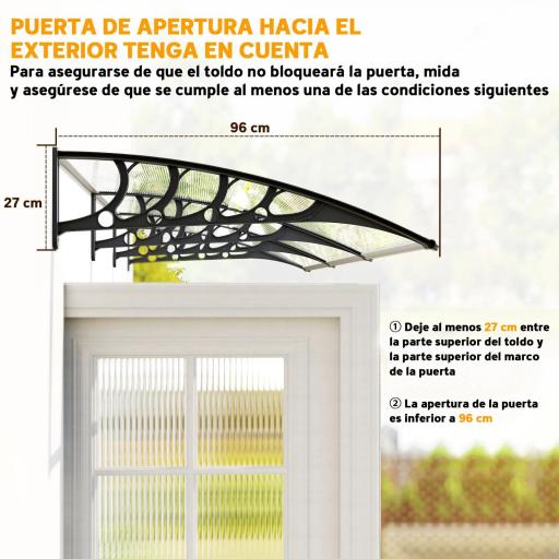 Marquesina Exterior para Puertas y Ventanas 303x96 cm Tejadillo de Protección Policarbonato Transparente [4]