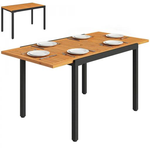 Mesa de Jardín Extensible 100/150x70 cm de Madera y Metal con Agujero para Sombrilla para 4-6 Personas Teca [9]