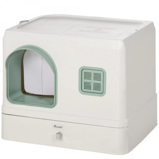Arenero Cerrado para Gatos Caja de Arena para Gatos con Bandeja Extraíble Pala y Filtro Desodorizante 50x40x40 cm Blanco [8]