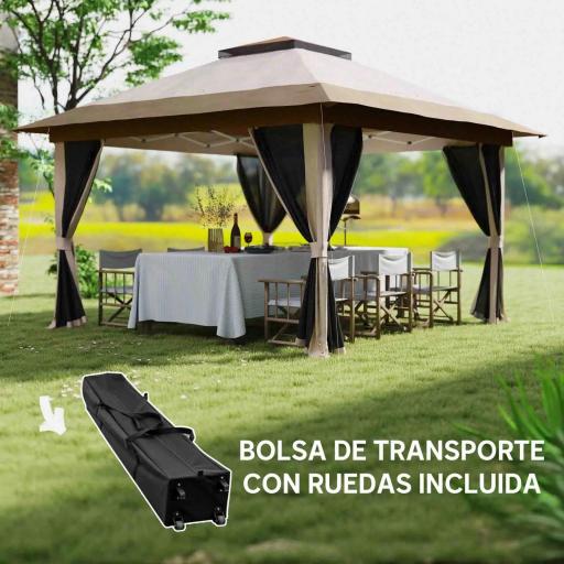 Cenador Plegable 3,6x3,6 m con Laterales de Malla UPF50+ Altura Ajustable Bolsa con Ruedas y Bolsas de Arena Beige [6]