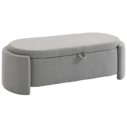 Puff Almacenaje Banco Almacenaje Ovalado 129x48,5x44 cm Tapizado en Terciopelo de Teddy Carga 200 kg Gris Claro [9]