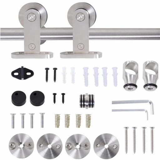 Kit de Herrajes de Acero Inoxidable para Instalación de Puerta Corredera de Madera Ø2,5x200 cm Plata [9]