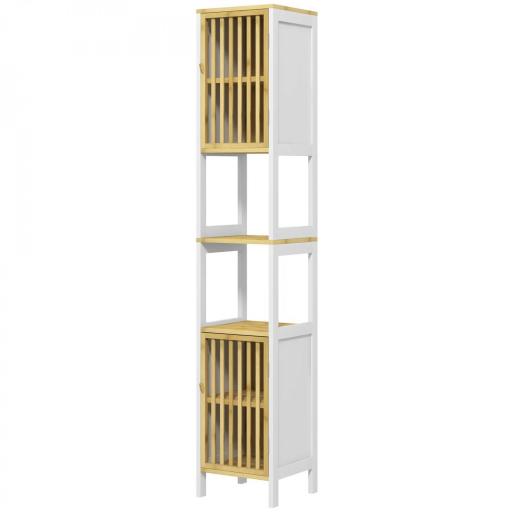 Columna de Baño Mueble de Baño Alto con 2 Compartimentos 2 Puertas de Rejilla y Estantes Ajustables 32x30x172 cm Blanco [9]