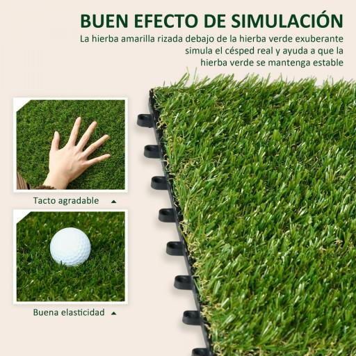 Césped Sintético de 10 Piezas Alfombra Césped Artificial 30x30 cm con Altura de Hierba 20 mm y Anti-UV Verde Oscuro [5]