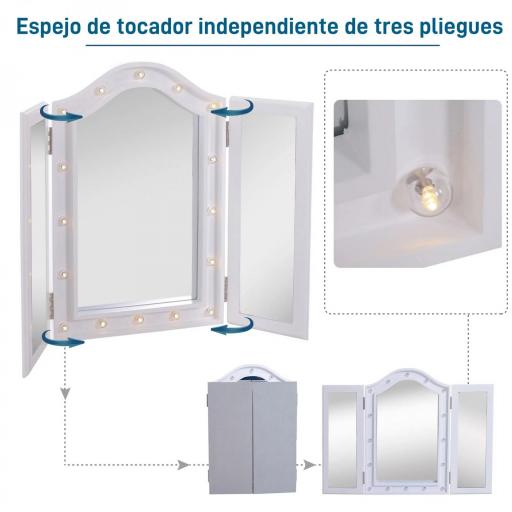 Espejo de Maquillaje con Luz LED Plegable Espejo Triple de Mesa Regalo Original para Mujer Cargo con Batería Espejo Cosmético con Iluminación 73x53.5x4.5cm [3]