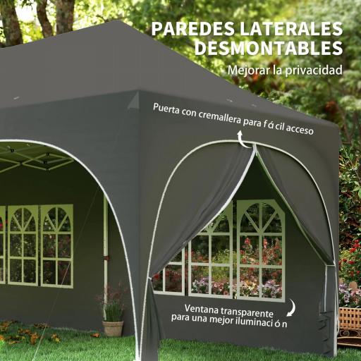 Carpa Plegable 6x3 m Pop-up con 6 Laterales Desmontables Altura Ajustable y Bolsa de Transporte Gris Oscuro [2]