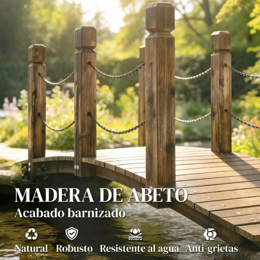 Puente de Jardín de Madera 1,51 m Puente Decorativo para Estanques Rústico con Barandillas de Seguridad Carbonizado [3]
