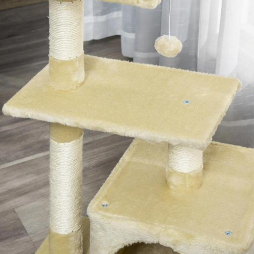Árbol Rascador para Gatos 81,5 cm Torre para Gatos con Postes de Sisal 2 Plataformas Cueva y Bola Colgante Estilo Elegante 50x30x81,5 cm Beige [6]